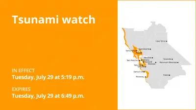 Tsunami watch in place for Bay Area Shorelines Tuesday evening
